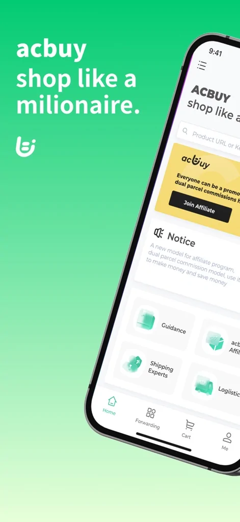 Pantalla de inicio de la app móvil de ACbuy